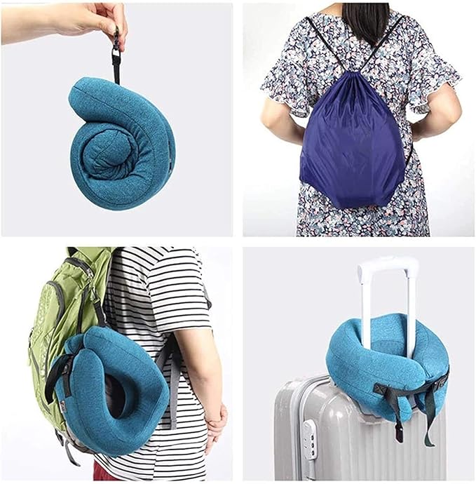 Neck Pillow Sleep Kit - 100% Memory Foam Travel Pillow, Compact Carry Bag, U-Shaped Airplane Car Flight Pillow, Breathable and Comfortable 360-Degree Head Support (Color : White)