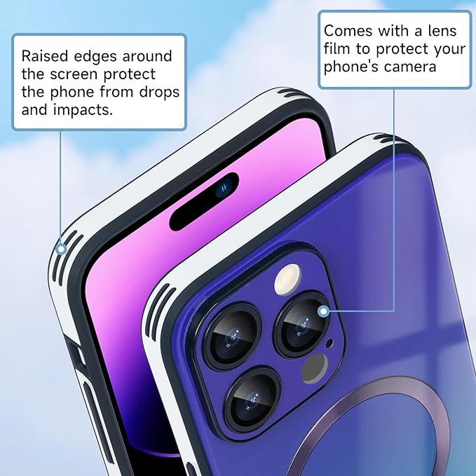 Guppy Compatible with iPhone 14 Pro with MagSafe Case, Magnetic Gradient Case with MagSafe Charging, Gradient Glass Back Cover with Lens Film-Purple