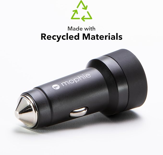 Mophie 42W Dual USB-C + USB-A Car Charger, Universal AUX Compatibility, LED Indicator, Fast Charging, Multi-Device