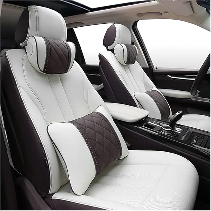 Car seat headrest Leather Car Fit for Seat Rest Cushion Headrest Car Neck Pillow Fit for BMW (Color : Black)
