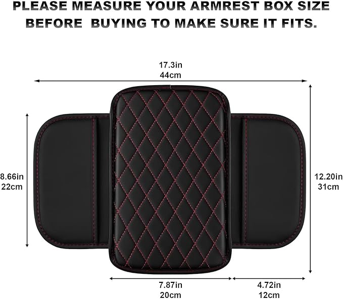 Upgraded Car Center Console Cover Fit for bZ4X Faux Leather Car Armrest Cover Cushion with 2 Storage Bags,Car Armrest Storage Box Interior Accessories(Black&Redline)