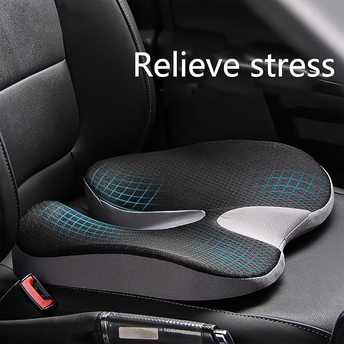 Car Seat Cushion for Long Driving, Ergonomic Memory Foam Seat Cushion, Car Seat Cushion for Back Pain and Lumbar Support Non Slip and Easy Clean for Driving Gaming Chair and Travel C Grey
