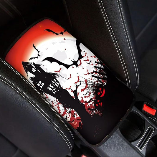 Halloween Bat Castle Universal Center Console Armrest Soft Pad Protector Cover Armrest Box Protector Non Slip for Pet Dogs Car Interior Decor