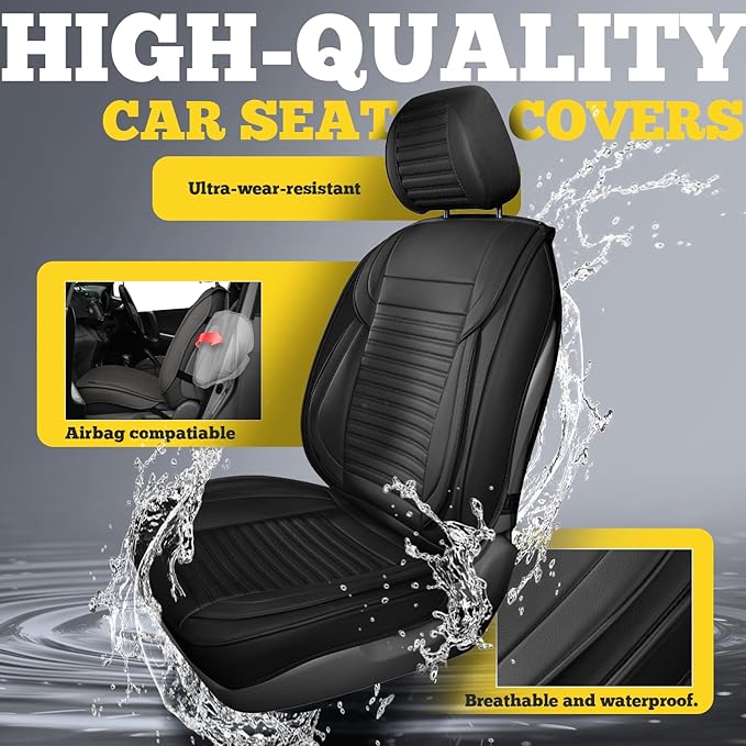 LINGVIDO Full Set Car Seat Covers, Faux Nappa Leather, Airbag Compatible and Waterproof Protectors for Sedans SUVs, Breathable Interior for Active Families, Pets, and Commuters (5 Seats, Black)