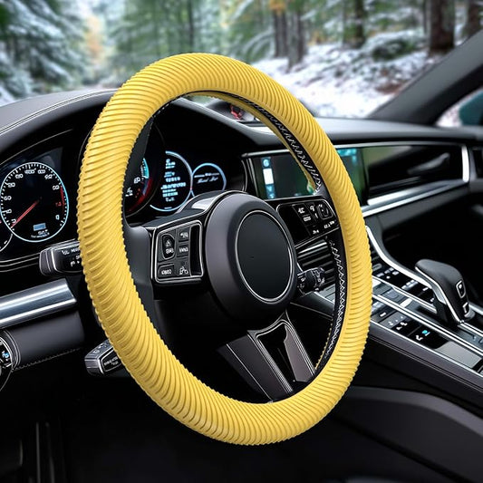 WOCOCN Car Steering Wheel Cover, Thin Anti-Skid Silicone Steering Wheel Cover for Men & Women, Universal Automotive Interior Accessories for Most Cars (Bright Yellow)