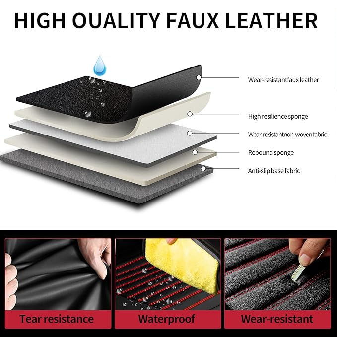 Fit Prius Car Seat Covers for Toyota Prius 2001-2024 2025 2026 - Upgraded Premium Waterproof & Breathable Leather, Airbag Compatible, All-Weather Seat Cushion Protector (2 Front/Black+Red)