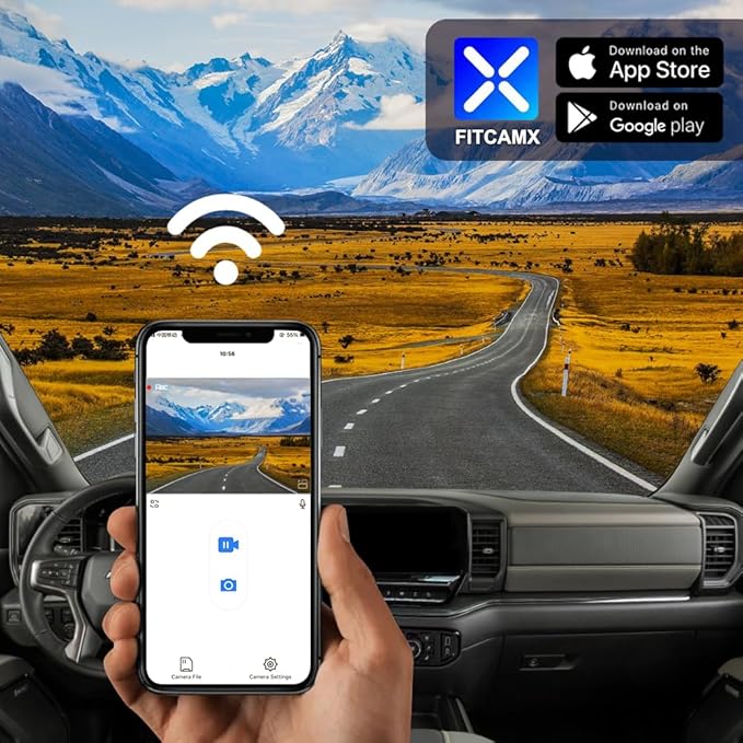 Fitcamx Front 4K+Rear 1080P Dash Cam Adapts for Chevy Silverado 2022-2025 (HD2-6275) 1500 2500HD 3500HD EV, OEM Look, WiFi & APP, Dual HD Video, Loop Recording, G-Sensor, Easy to Set, 128GB Card