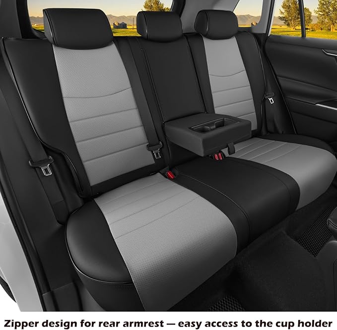 HKZ Fit RAV4 Car Seat Covers Set for Toyota RAV4 2021-2024 Prime SE,XSE & 2019 2020 2021 2022 2023 2024 2025 Hybrid/PHEV SE,XSE - 5 Seats Full Set Leather(Black/Gray)