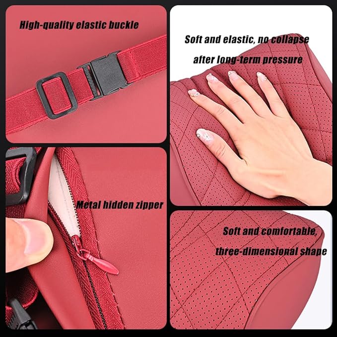 for Chevy Silverado 2007 2008 2009 2010 2011 2012 2013 Leather Car Seat Headrest Lumbar Cushion, Lumbar Support Pillow for Car,for Driving Traveling Relieving Neck Fatigue,1-B Black