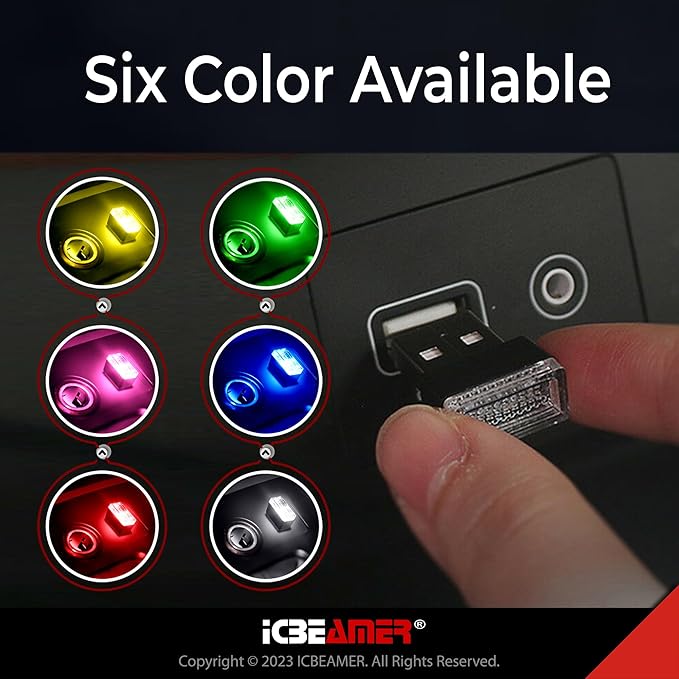 ICBEAMER USB Type-A LED Night Light 1-Pack (Blue) | Plug-in Universal Fit Automotive Accessory for Car Interior and Trunk Ambient Atmosphere Lighting