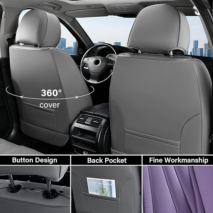Coverado Seat Covers for Cars, Front Seat Covers, Luxury Leather Seat Covers, Car Seat Protector Waterproof, Premium Automotive Seat Cover, Universal Car Seat Cushions Fit for Most Cars (Gray&Purple)