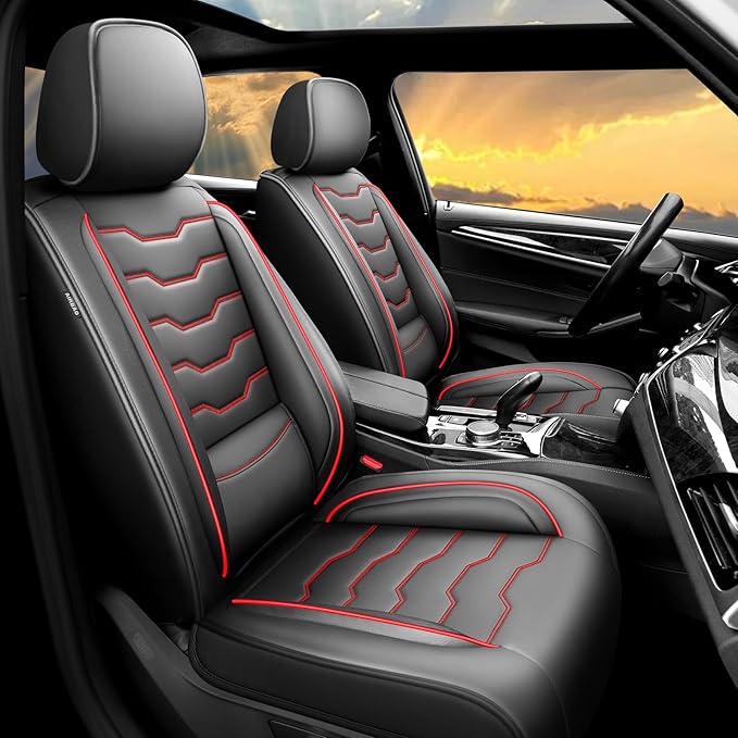 Fit CRV Car Seat Covers Premium Leather for Honda CRV cr-v 2011-2025 2026. Waterproof， Breathable, Scratch-Resistant & All-Weather Seat Cushion Protector (Full Set,Red Line Black)