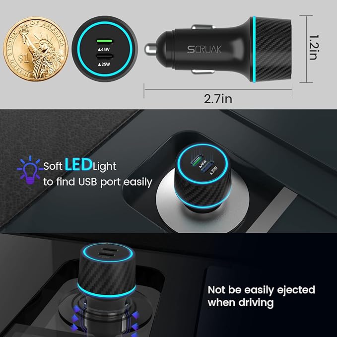 S24 S25 Ultra Charger Type C, SCRUAK 45W PPS Super Fast USB-C Wall/Car Charger for Samsung Galaxy S25 Ultra/S25+/S25/S24 Ultra/S24+/S23/S22/S20/Note 20/Note 10+(with 2X 6.6FT 5A Type C Cable)