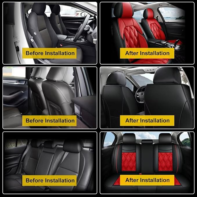 AOMSAZTO Car Seat Covers,Full Set 5 Seats Custom Fit for Mazda CX-5 2013 2014 2015 2016 2017 2018 2019 2020 2021 2022 2023 2024 2025 2026,Leather Car Seat Cover Seat Cushion Protector,Black&Red