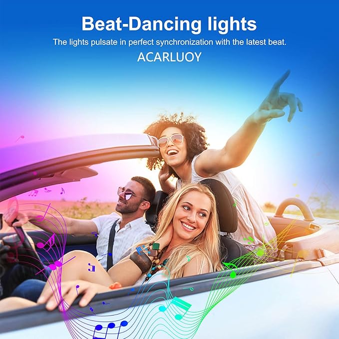 Acrylic Car LED Ambient Light, Fiber Optic Interior Light Strip, 24 Million Types, Ambient Light KKT that Swings with The Melody of Music (Dreamcolor 18 in 1)