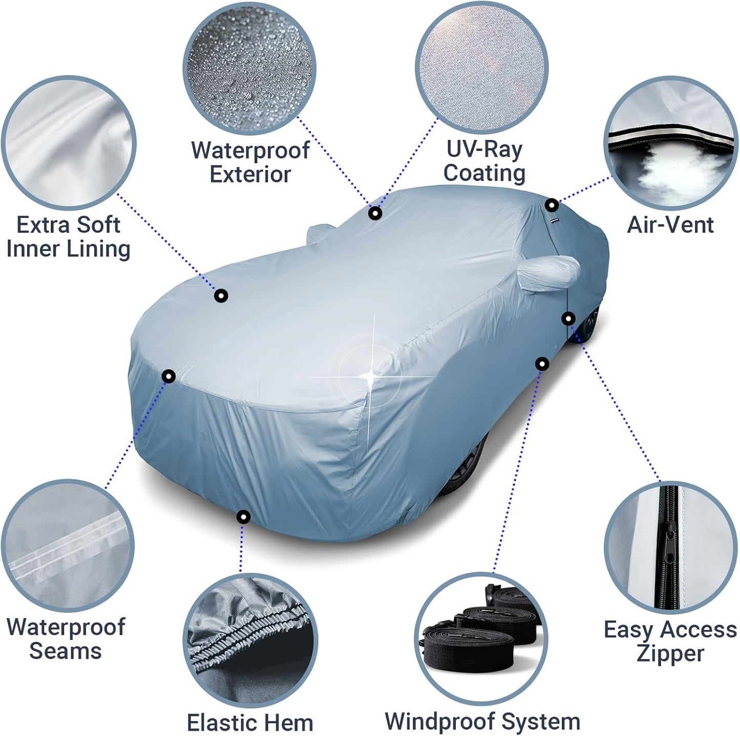 iCarCover Premium Car Cover for 1988-2005 Chevy Cavalier Heavy Duty Waterproof All Weather Automobiles Custom Fit Indoor Outdoor UV Snow Protection Covers with Straps and Bag
