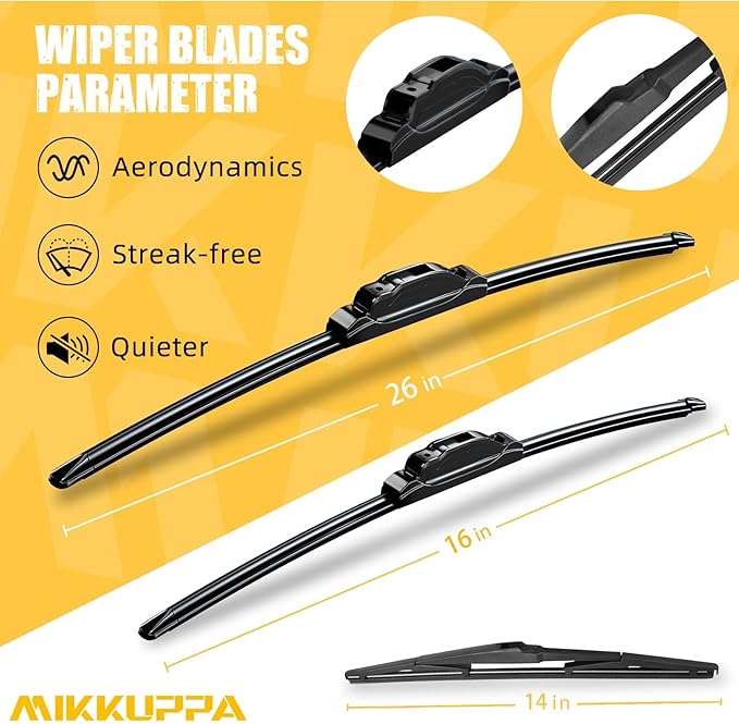 MIKKUPPA 26"+16"+14" Windshield Wiper Blades Replacement for 2007-2012 Mazda CX-7, Front & Rear Wiper Blades Set, Durable Stable Quiet All Season (Pack of 3)