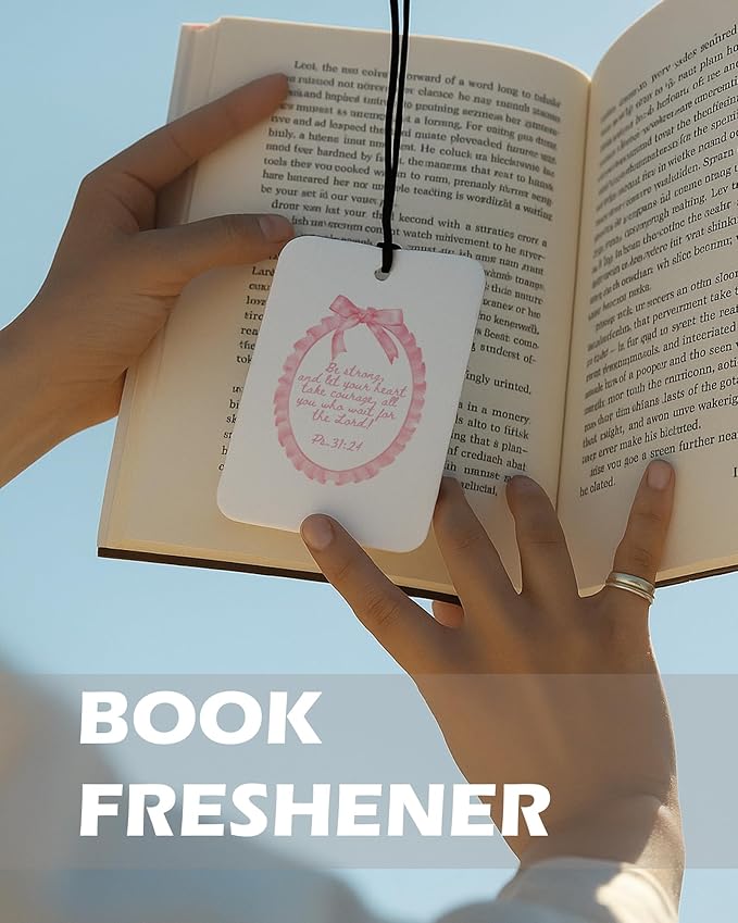 Christian Preppy Pink Cologne Car Air Freshener 4 Pcs, Coquette Pink Bow Cherry Floral Bible Verse Hanging Air Freshener for Cars Bathroom Dorm Books Decor, Cute Accessories Gifts for Women