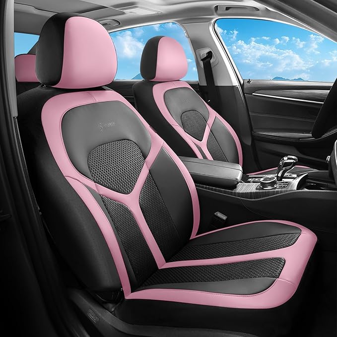 FLORICH Car Seat Covers Front Seat, Universal Seat Cover 2 Seats, Automotive Seat Covers with Mesh Leather, Waterproof Car Seat Protector, Breathable Car Seat Cushion for Most Car SUV Truck Pink