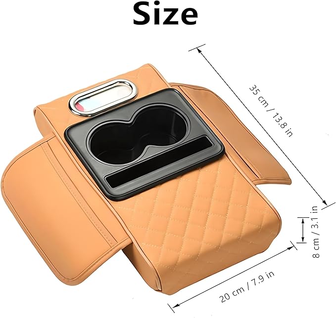 Multifunctional PU Leather Car Armrest Box Mat, 5-in-1 Multifunctional Car Armrest Cushion, Center Console Cover with 2 Cup Holder, For Storing Tissues, Phones, Wallets, Drinks, for Most Cars (Gray)