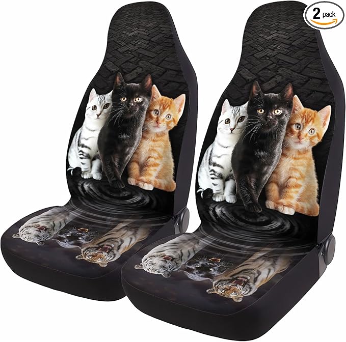 GENANY Cute Cats Car Seat Covers Set of 2, Breathable Front Seat Covers for Truck Sedan SUV, Cat Themed Car Accessories, Cat Gift for Women Men