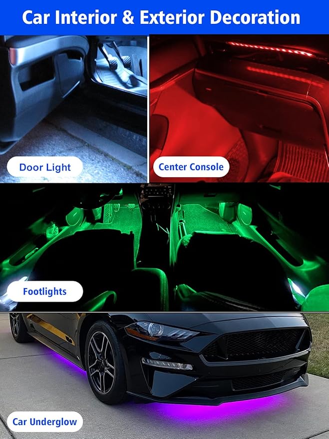YM E-Bright 4Pcs Led Strip Lights for Car, 24inch Waterproof IP68 Car Underglow Strip Lights Decoration 36SMD 12V Led Interior Exterior Lights Strip for Cars Motorcycles Truck Golf Cart Boat - Pink