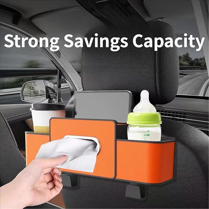 Car Organizers and Storage Box Behind Seat, Car Organizers and Storage Back Seat, With Multiple Pockets, Hanging Car Seat Storage Travel Essentials, Snacks, Bottles (Orange * 2)
