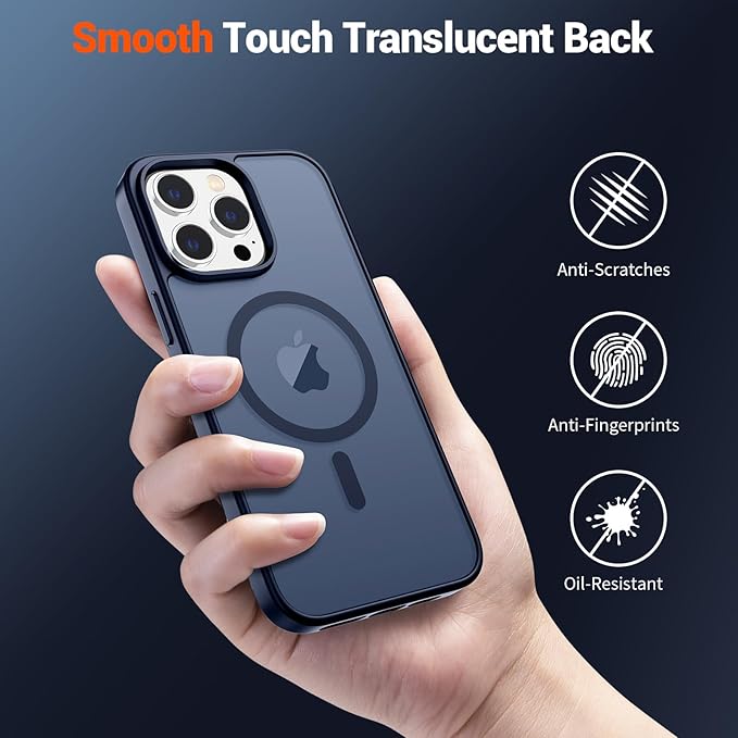 SUPFINE Magnetic for iPhone 13 Pro Case with Screen Protector (Compatible with MagSafe) (Military Grade Drop Protection) Translucent Matte Shockproof Phone Cover,Dark Blue