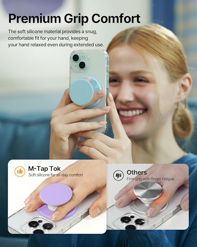 Sinjimoru for MagSafe Phone Grip, Soft Silicone Magnetic Finger Grip for iPhone 17/16/15/14/13, Comfortable One-Touch Holding, M-Tap Tok Pink