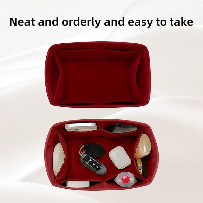DGAZ Silk Purse Organizer Insert Fits LV Speedy 16/20/25/30/35/45 bags，Silky Smooth Bag Organizer，Luxury Handbag & Tote Shaper（Wine Red，SP25）