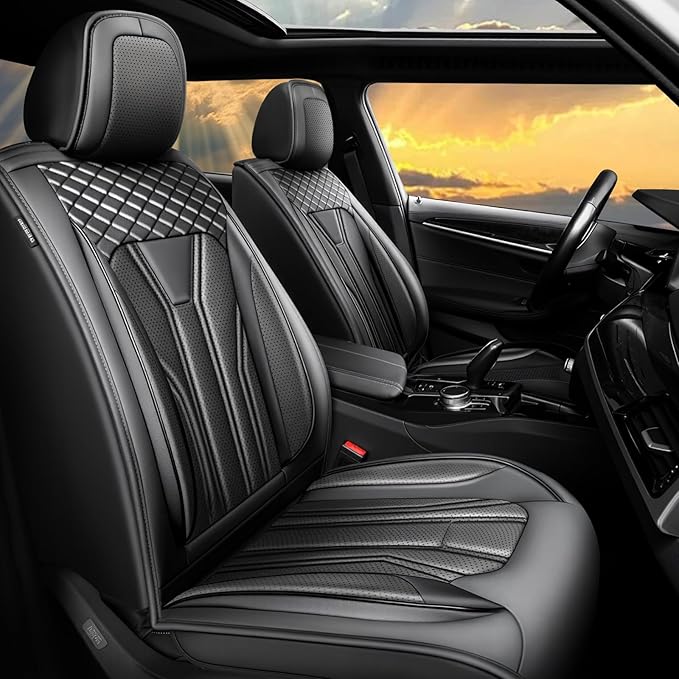 Fit Kona Car Seat Covers for Select Hyundai Kona 2018-2025 2026. Premium Leather, Waterproof， Breathable, Scratch-Resistant & All-Weather Seat Cushion Protector (Full Set, All Black)