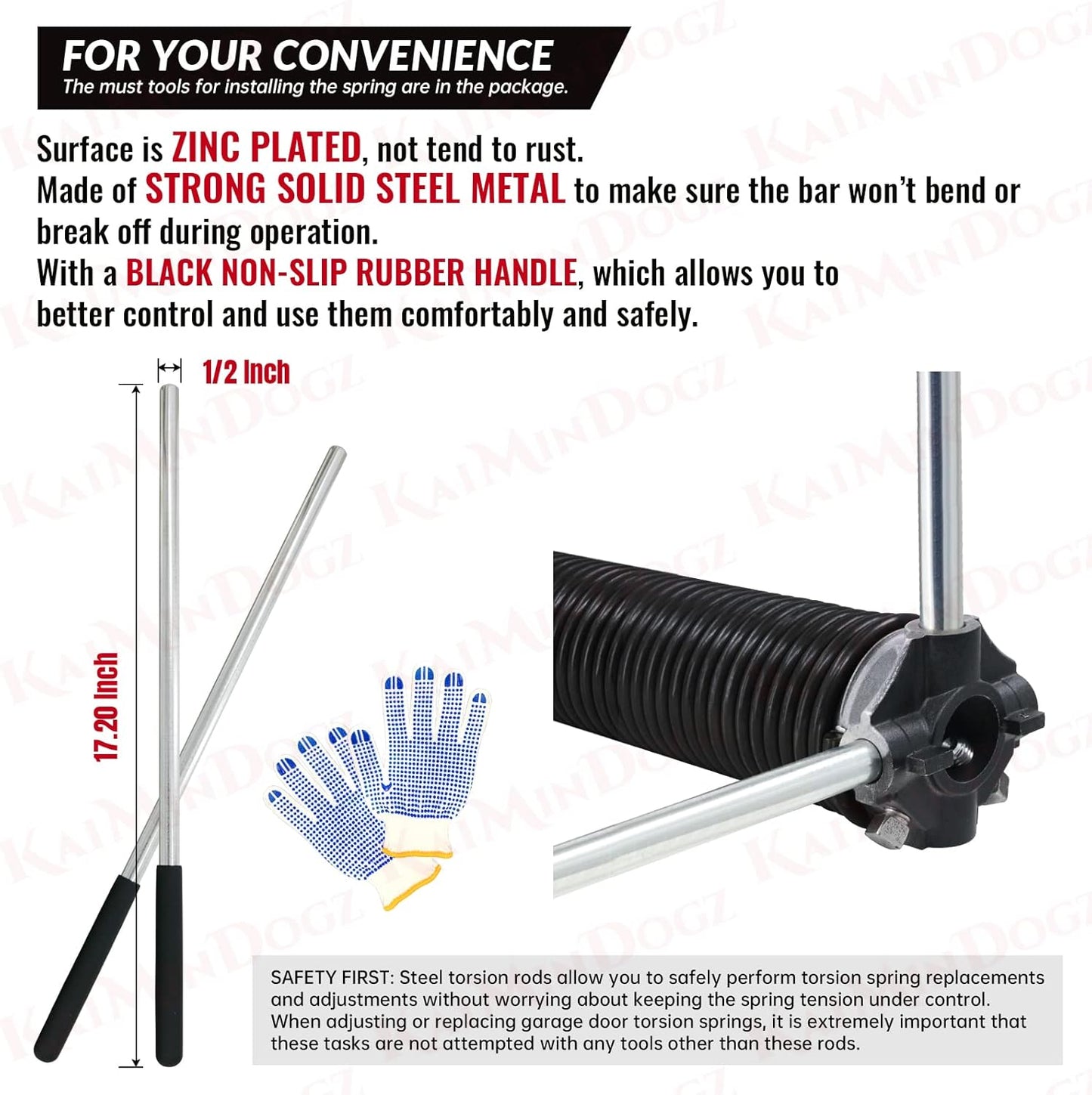 Pair of 1.75" Garage Door Torsion Springs Set with Non-Slip Winding Bars&Gloves, High Precision Electrophoresis Oil-Free Black Coated for Replacement, MIN 16,000 Cycles (0.207 x 1.75"x 24")