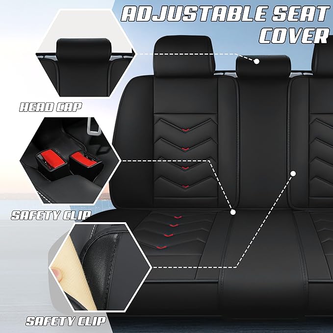 Car Seat Covers Fit for Toyota rav4 2000-2026, Stylish Sport Seat Covers, Waterproof Wear-Resistant Premium Nappa Leather Car Seat Cover.(Full Set with Pillow/Black Red)