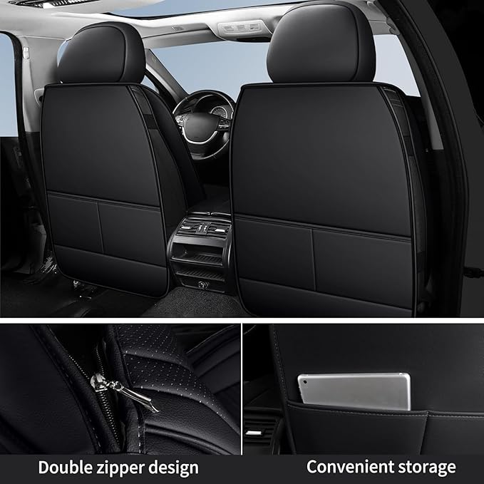 Car Seat Covers, Breathable and Waterproof Faux Leather Automotive Seat Covers, Universal Anti-Slip Driver Seat Cover for Cars SUV Pick-up Truck Sedan(5 PCS Full Set, Black + Blue)
