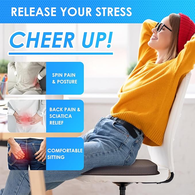 Gel Seat Cushion Portable Massage Travel Cushions, 14.5" x 10.5" Thick Foldable Seat Cushion for Car Office Chair Wheelchair Hip, Coccyx, Sciatica, Pressure Sores Tailbone Pain Relief