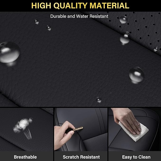 Coverado Chevy Silverado Seat Covers Full Set, Faux Leather Car Seat Covers Fit for 2014-2018 1500, 2015-2019 2500HD 3500HD Chevy Silverado GMC Sierra Crew Double Extended Cab (Black)