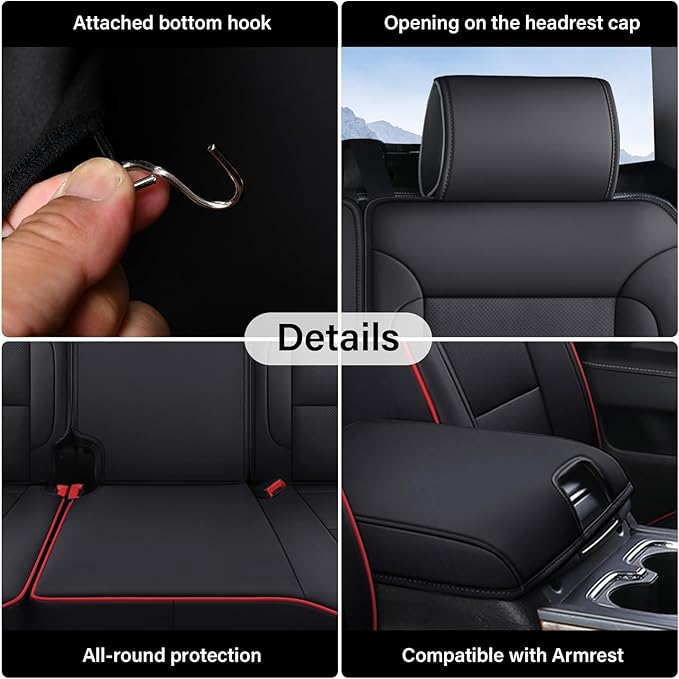 Coverado Car Seat Covers Full Set Faux Leather-Custom Fit Chevy Silverado/GMC Sierra (2007-2013 & 2019-2026 1500, 2020-2026 2500HD/3500HD) Compatible with Crew/Double/Extended Cab (Red)