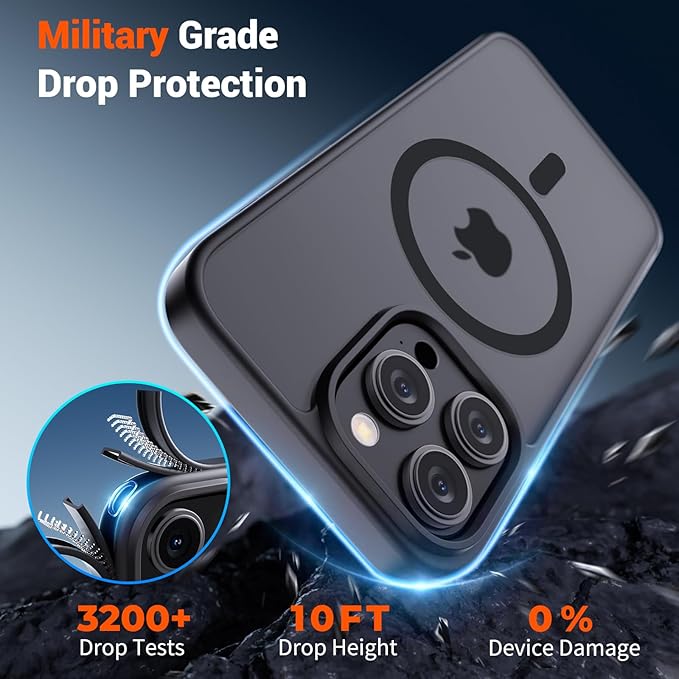 SUPFINE Magnetic for iPhone 15 Pro Case (Compatible with MagSafe) (Military Grade Drop Protection) Translucent Matte Shockproof Phone Cover, Black