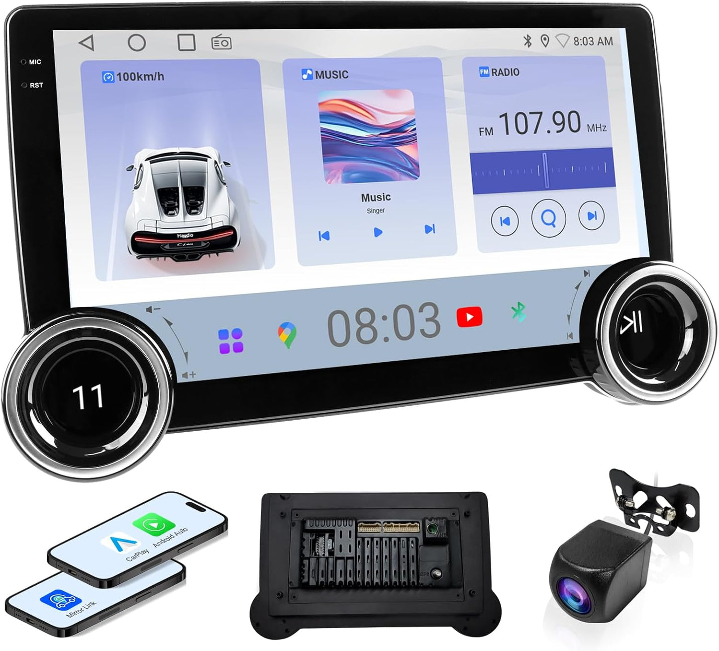 10.1" Wireless CarPlay & Android Auto Car Stereo - 2GB RAM 64GB ROM, DSP Sound, 1080P Backup Camera, Bluetooth 5.0, HD Touchscreen Media Receiver