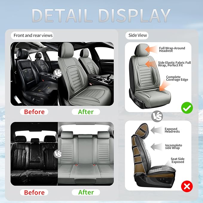 Fit HRV Premium Leather Car Seat Covers Compatible with Honda HRV 2016-2025 2026, Breathable, Wear Resistant, Airbag Compatible, All-Weather Protection & Full Coverage, Full Set Gray