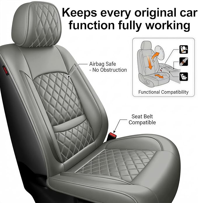 Fit for Santa Cruz Seat Covers Compatible with Hyundai Santa Cruz 2022-2026 - Waterproof Breathable Leather Automotive Seat Cushions Protector,Airbag Compatible,Full Set 5 Seats(Gray)