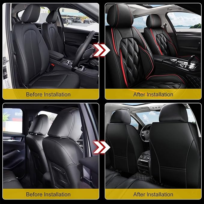 AOMSAZTO Car Seat Covers 2 Front Seats Fit for Mazda CX-5 2013-2026 Leather Car Seat Cover Seat Cushion Protector Airbag Compatible Waterproof Black
