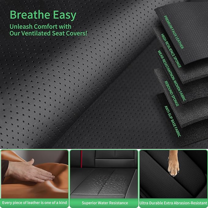 Fit Avalon Car Seat Covers for Toyota Avalon 2001-2024 2025 2026 -Upgraded Premium Waterproof & Breathable Leather,Airbag Compatible,All-Weather Seat Cushion Protector,2 Front/Black-Red