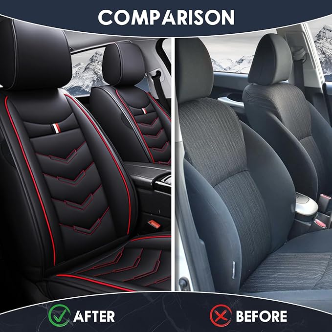 Car Seat Cover for Chevrolet Camaro 2000-2024, Durable Wear Resistant Waterproof Vehicle Cushion Covers, Breathable No Odor Premium Leather Vehicle Seat Covers.(Standard,Black Red)