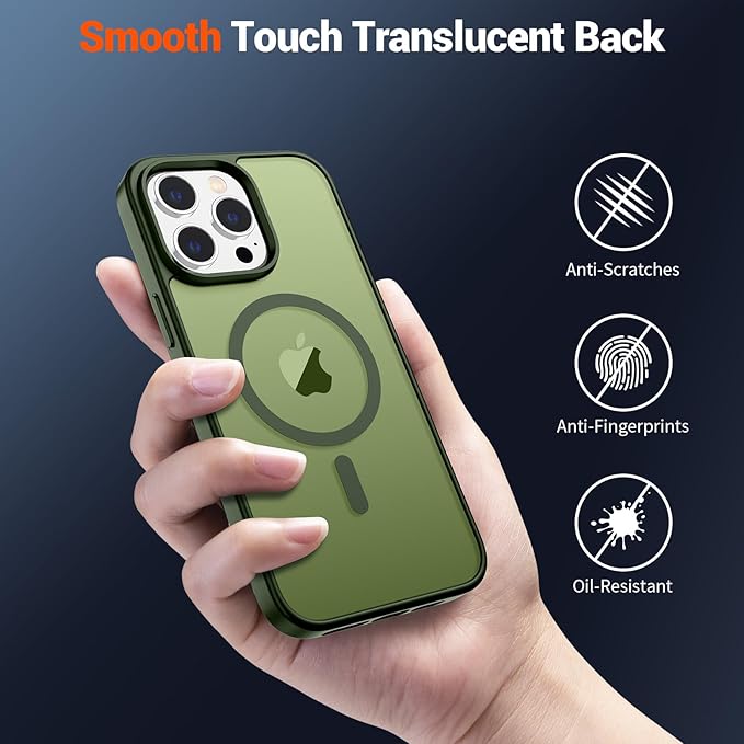 SUPFINE Magnetic for iPhone 15 Pro Max Case (Compatible with MagSafe) (Military Grade Drop Protection) Slim Translucent Matte Shockproof with Anti-Fingerprint Phone Case,Cangling Green
