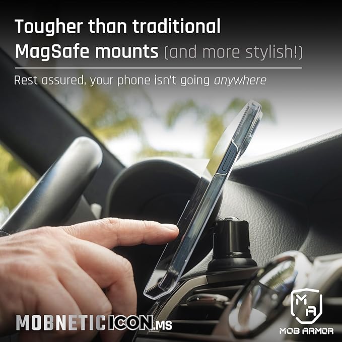 Mob Armor MobNetic Icon.MS MagSafe Compatible Phone Mount, Magnetic Phone Holder for Car w/ 90lb Pull Force, 90º Tilt & 360º Rotation, Aluminum Build, Compatibility for iPhone & Android (Chrome)