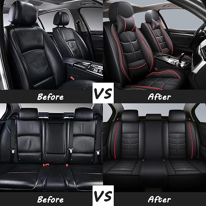 Leather Car Seat Covers Fit for Toyota Echo 2000-2005, 5 Seater Car Seat Cover, Premium Waterproof, Scratch Resistant Car Interior Accessories (Full Set with Pillow Coffee)