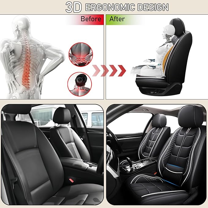 Leather Car Seat Covers Fit for Toyota Camry Solara 2004-2008, 5 Seater Car Seat Cover, Premium Waterproof, Scratch Resistant Car Interior Accessories (Full Set Black White)