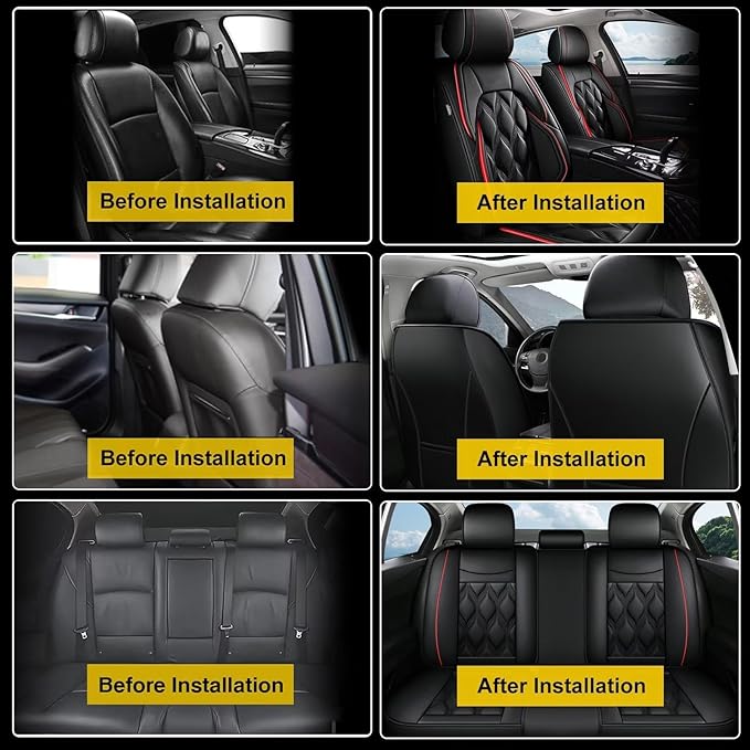 AOMSAZTO Car Seat Covers Full Set Fit for Chevy/Chevrolet Tahoe 2011-2026 Waterproof Faux Leather Car Seat Cushions Automotive 5 Seat Covers Set（Black&Redline）