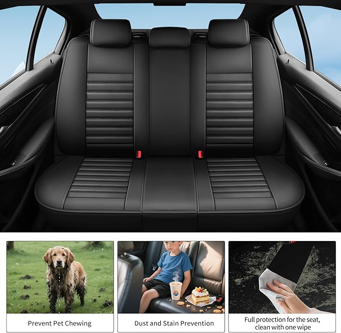 Fit RAV4 Car Seat Covers Set for Toyota RAV4 2019-2024 2025 LE XLE XLE Premium Limited Automotive Cushion Protector Replacement,Compatible with Airbag. Waterproof Faux Leather(Full Set, Black)